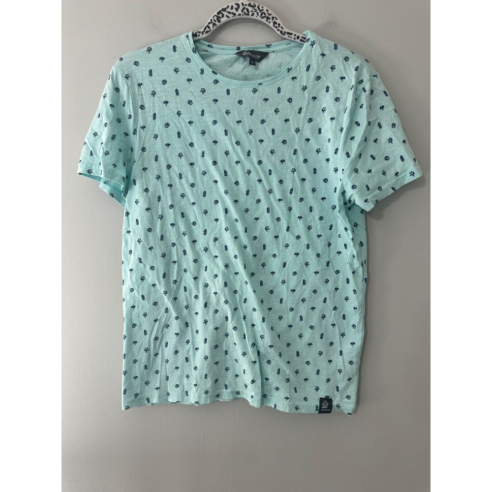 Admiral Men's Aqua Pineapple‎ Palm Tree Print Crew Neck T-Shirt Size Medium